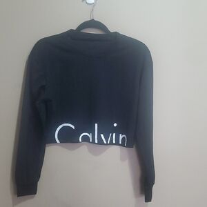 Calvin Klein Black Cropped Logo Sweatshirt - Women Size Medium